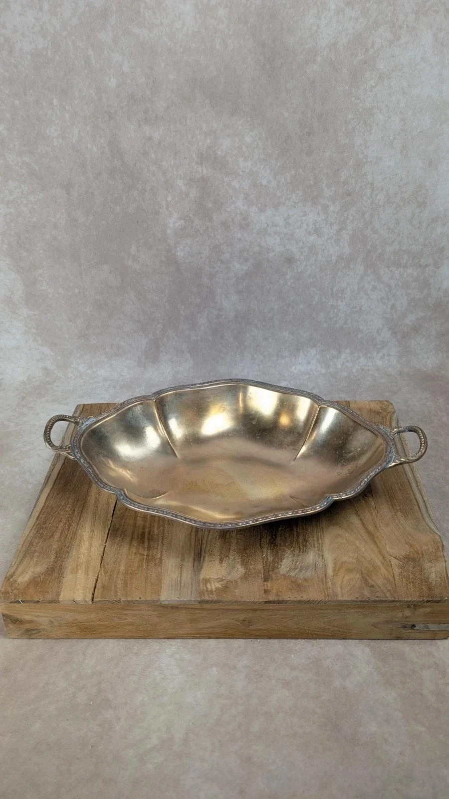 Antigo prato oval de cobre prateado com alças – photo 5